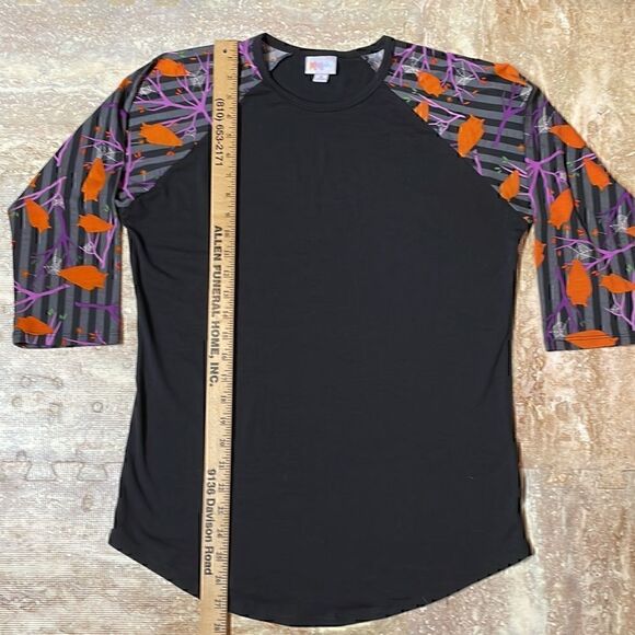 Lularoe woman’s black three-quarter sleeve Halloween themed top. Size M. - Picture 5 of 6